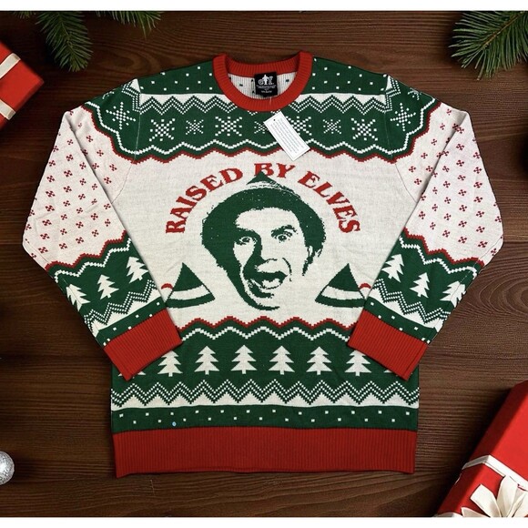 Elf Movie Ugly Christmas Sweater Size Large Will Ferrel Buddy Raised By Elves - Picture 2 of 12